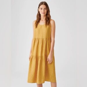 EILEEN FISHER Washed 100% Organic Linen Delave Tiered Dress SIZE Small